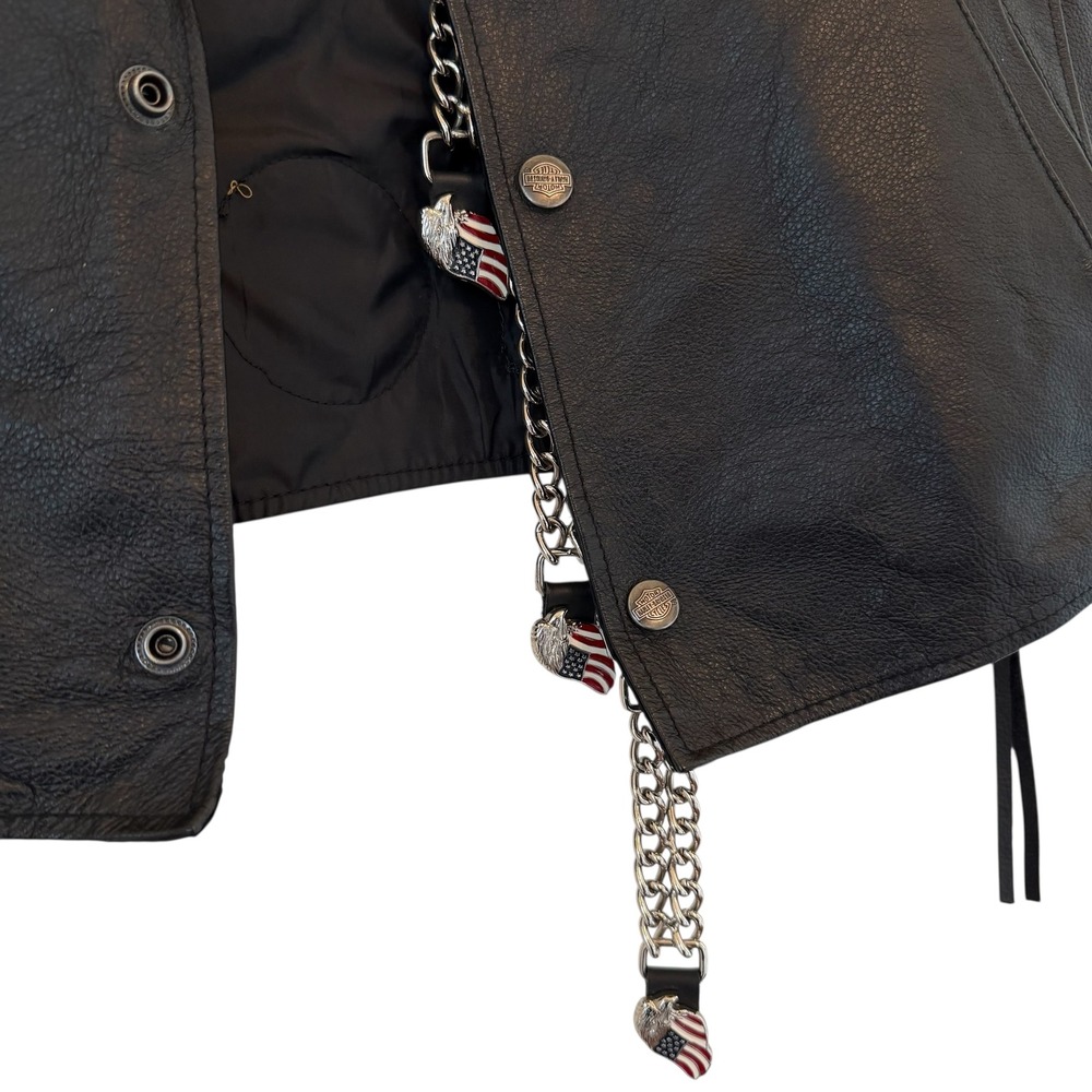 Harley Davidson Men Black Leather Biker Vest Extenders Patches Motorcycle Large - Picture 5 of 14